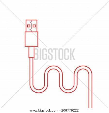 red thin line usb cable. concept of connection, transmit, communication, component, data transmission, universal serial bus. flat style trend modern logo design vector illustration on white background