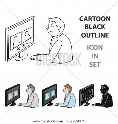 Video conference icon in cartoon design isolated on white background. Conference and negetiations symbol stock vector illustration.