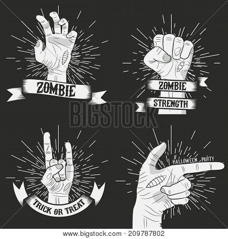 Zombie Hands logo, labels . Vintage halloween emblems