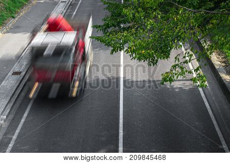 Motion blur of cars in aerial view over the road. (Speed limits - Infractions - Speed Camera)