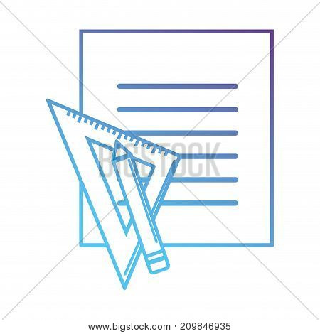 line block paper with triangle ruler and pencil vector illustration