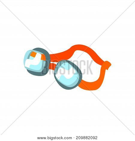 Cartoon swimming plastic goggles with orange clasp. Vacation swimmer attribute. Snorkeling swim accessory in flat style. Travel icon. Vector illustration isolated on white background.
