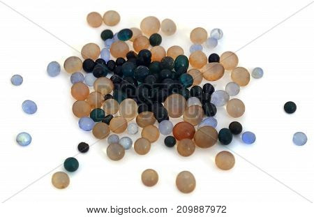 Silica gel used as absorbent of moisture over white background