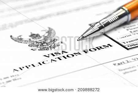 Closeup of Visa application form with ballpoint