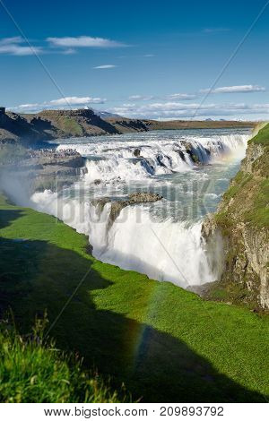 famous Gullfoss waterfall in southern Iceland. treking in Iceland. Travel and landscape photography concept