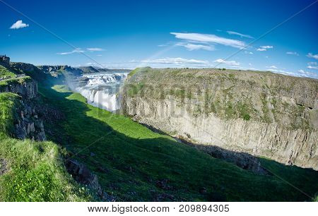 famous Gullfoss waterfall in southern Iceland. treking in Iceland. Travel and landscape photography concept