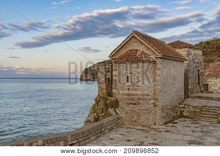 View of the The Saint Sava Church in the old town of Budva. Montenegro.