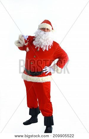 santa claus standing in front of white background.