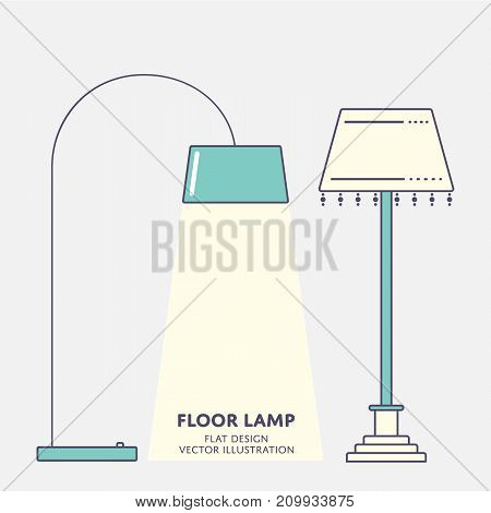 Set of modern floor lamp. Flat stroke design Vector illustration