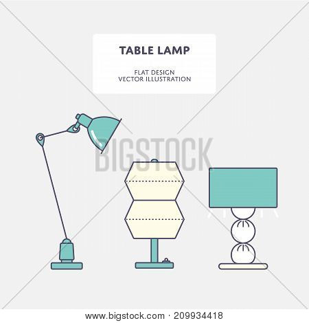 Set of modern table lamps. Flat stroke design Vector illustration