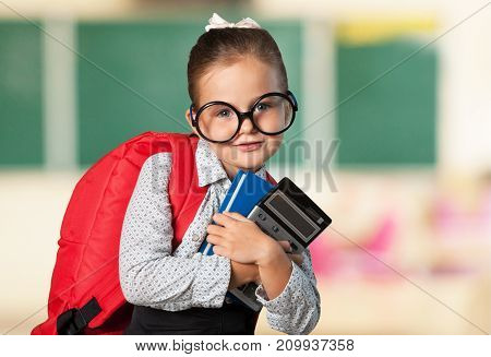 Girl school calculator business success caucasian child
