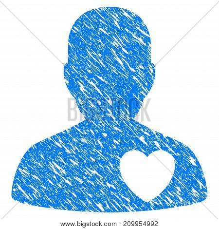 Grunge Love Heart Guy icon with grunge design and dirty texture. Unclean vector blue Love Heart Guy pictogram for rubber seal stamp imitations and watermarks. Draft sign symbol.
