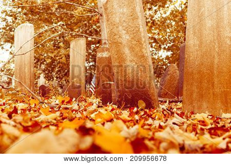 Old Tombstones In Cemetery