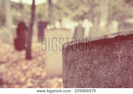 Old Tombstones In Cemetery