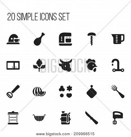 Set Of 20 Editable Cook Icons. Includes Symbols Such As Kitchen Blade, Husker, Silverware And More