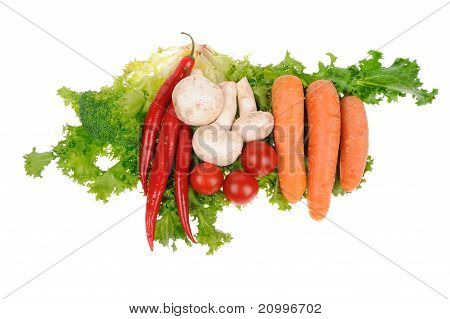 Ensalada de zanahoria Musrooms pimienta aislado sobre fondo blanco