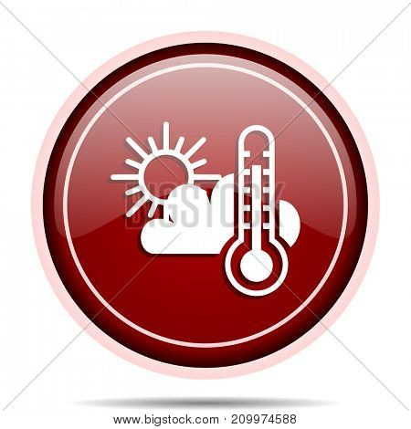 Weather forecast red glossy round web icon. Circle isolated internet button for webdesign and smartphone applications.