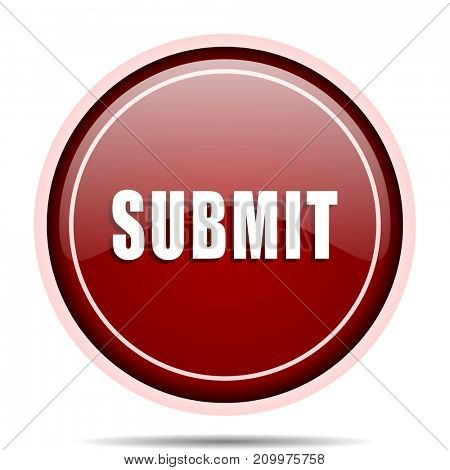 Submit red glossy round web icon. Circle isolated internet button for webdesign and smartphone applications.