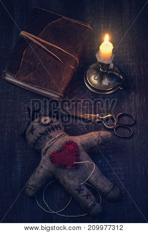 Voodoo doll with pins stuck into it