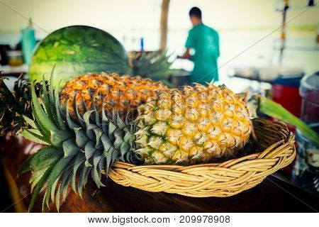pine apple and watermalon in basket for cocktail bar - can use to display or montage on product