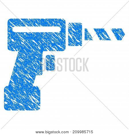 Grunge Drill icon with scratched design and dust texture. Unclean vector blue Drill pictogram for rubber seal stamp imitations and watermarks. Draft sign symbol.
