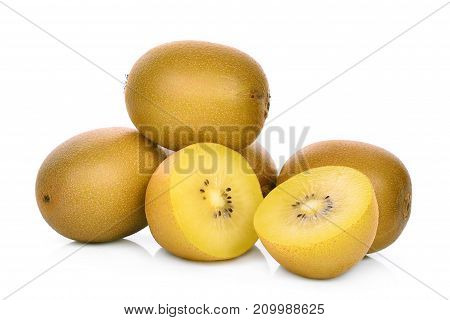 whole and half of yellow or gold kiwi fruit isolated on white background