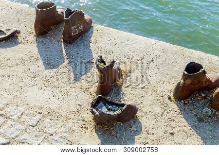 Memorial Jewish Shoes Monument On The Danube Budapest, Hungary
