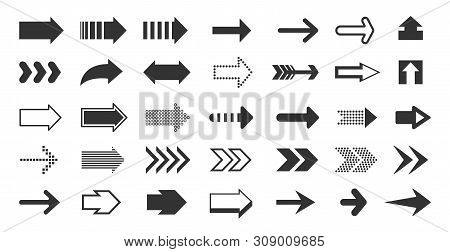 Black Arrows. Direction Pointers, Up Down Left Right Signs Of Dots Shapes And Strokes, Flat Cursor P