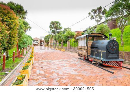 Nemocon June 26: At The Entrance Of The Salt Mine In Nemocon Village Is Exhibited This Locomotive Us