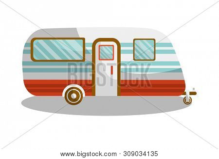 Camper trail of camper bus of van.  isolated flat icon of motorhome car or vehicle for holiday trip or travel caravanette coach