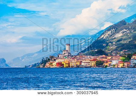 Malcesine Old Town On The Shore Of Lake Garda In Verona Province, Italy