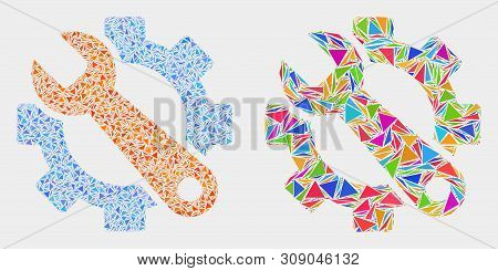 Service Tools Collage Icon Of Triangle Elements Which Have Variable Sizes And Shapes And Colors. Geo