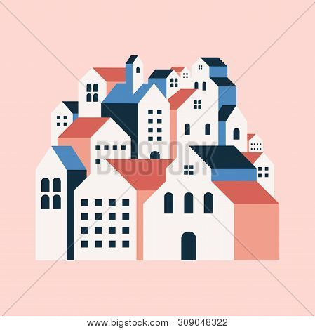 Flat Geometric Buildings, Minimal City Landscape Flat Style.