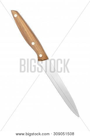 Sharp Utility Knife With Wooden Handle Isolated On White