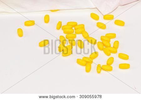 Folic Acid Pills Isolate On White Background.
