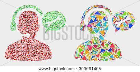Service Operator Message Mosaic Icon Of Triangle Elements Which Have Variable Sizes And Shapes And C