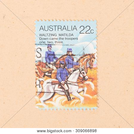 Australia - Circa 1980: A Stamp Printed In Australia Shows A Scene Of Waltzing Matilda, Circa 1980