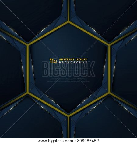 Abstract Gradient Blue Modern Luxury On Gold Line Glitters Cover Background. Illustration Vector Eps