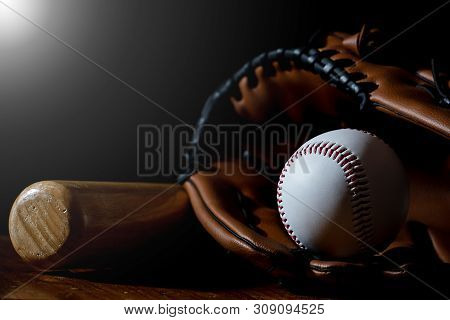 Baseball Equipment, Baseball And White With A Dark Background