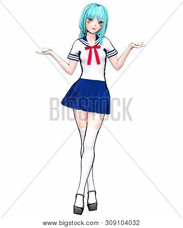 3D Japanese Anime Schoolgirl.