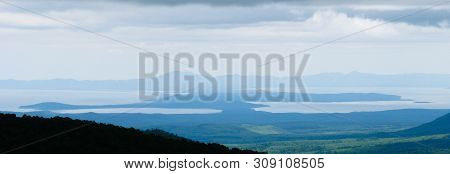 Aerial Panoramic View To Tunaycha And Izmenchivoye Lakes From Pik Chekhova Mountain Summit In Yuzhno