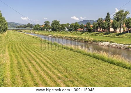 Pirot, Serbia - June 15, 2019: River Nishava, Passing Through The Town Of Pirot, Southern And Easter