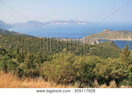 Assos, Kefalonia, Greece - September 8, 2012: Amazing Panorama Of Assos Village, Kefalonia, Ionian I