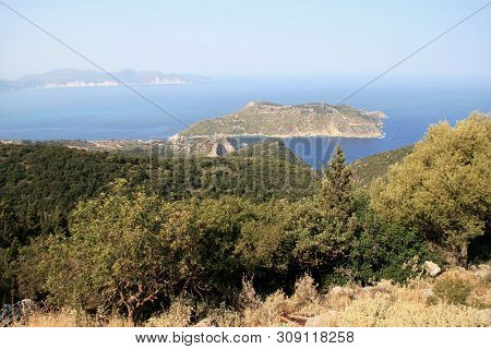 Assos, Kefalonia, Greece - September 8, 2012: Amazing Panorama Of Assos Village, Kefalonia, Ionian I