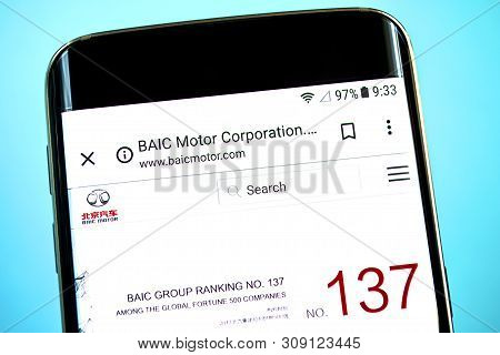 Berdyansk, Ukraine - 1 June 2019: Baic Motor Website Homepage. Baic Motor Logo Visible On The Phone 