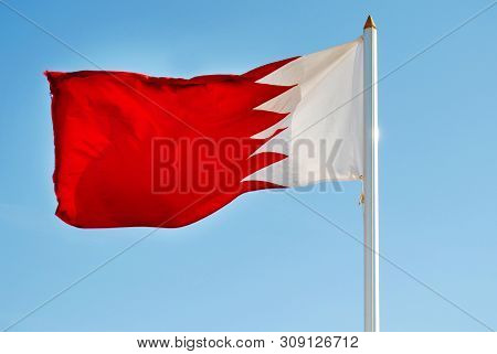 Bahrain Flag Waving With Nice Blue Sky Isolated