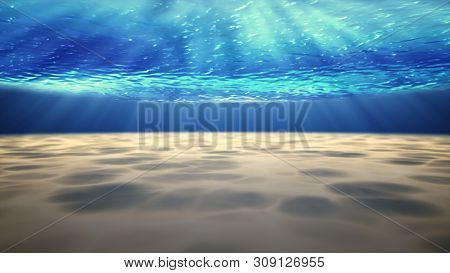 Underwater Background With Sandy Sea Bottom.