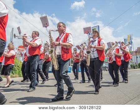 Kirchheimbolanden, Rheinland-pfalz, Germany-06 23 2019: Holiday Parade On Streets Of German Town Dur