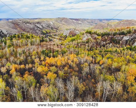 Muradymovskoe Gorge, Bashkiria, Southern Urals, Russia, Top View.