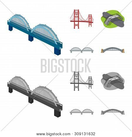 Vector Design Of Bridge And Construction Symbol. Set Of Bridge And Arch Vector Icon For Stock.